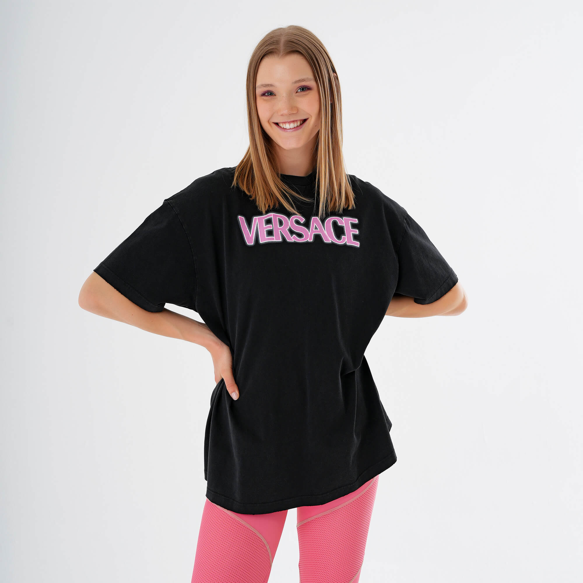 Versace - Black & Pink Logo Print Tshirt 38